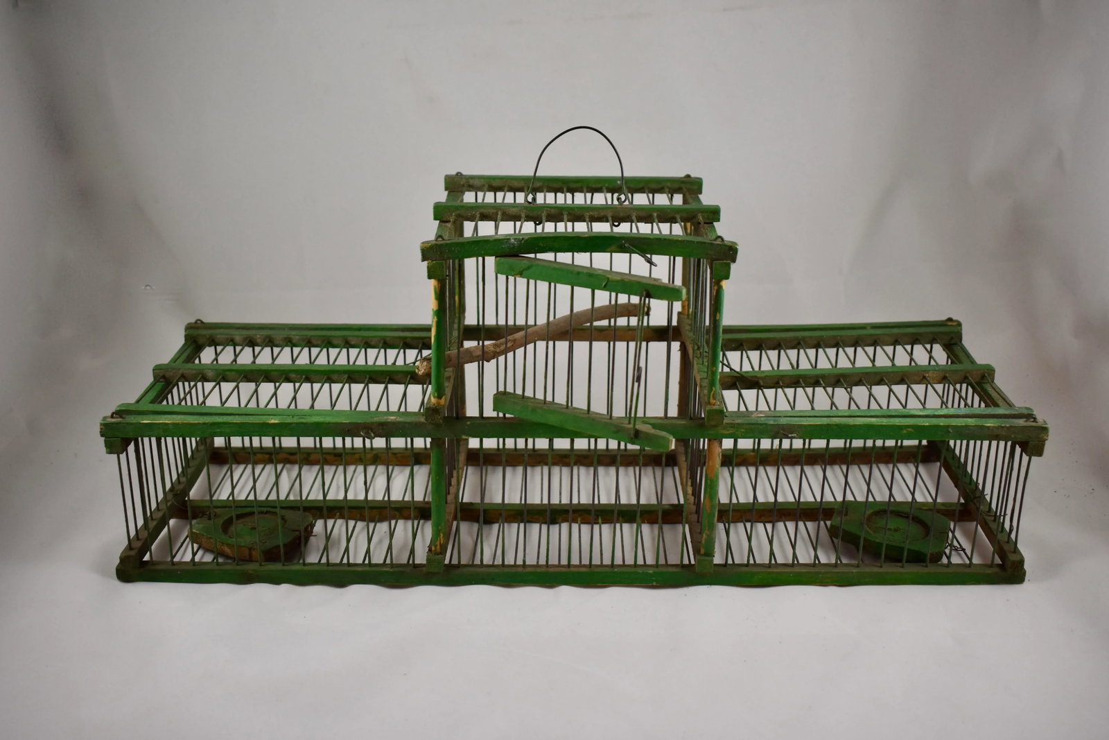 French Green Painted Rustic Handmade Double Finch Bird Cage - 13