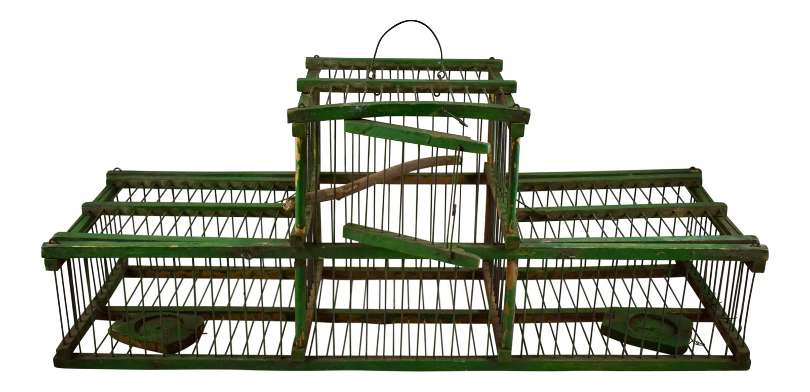 French Green Painted Rustic Handmade Double Finch Bird Cage (1 of 13)