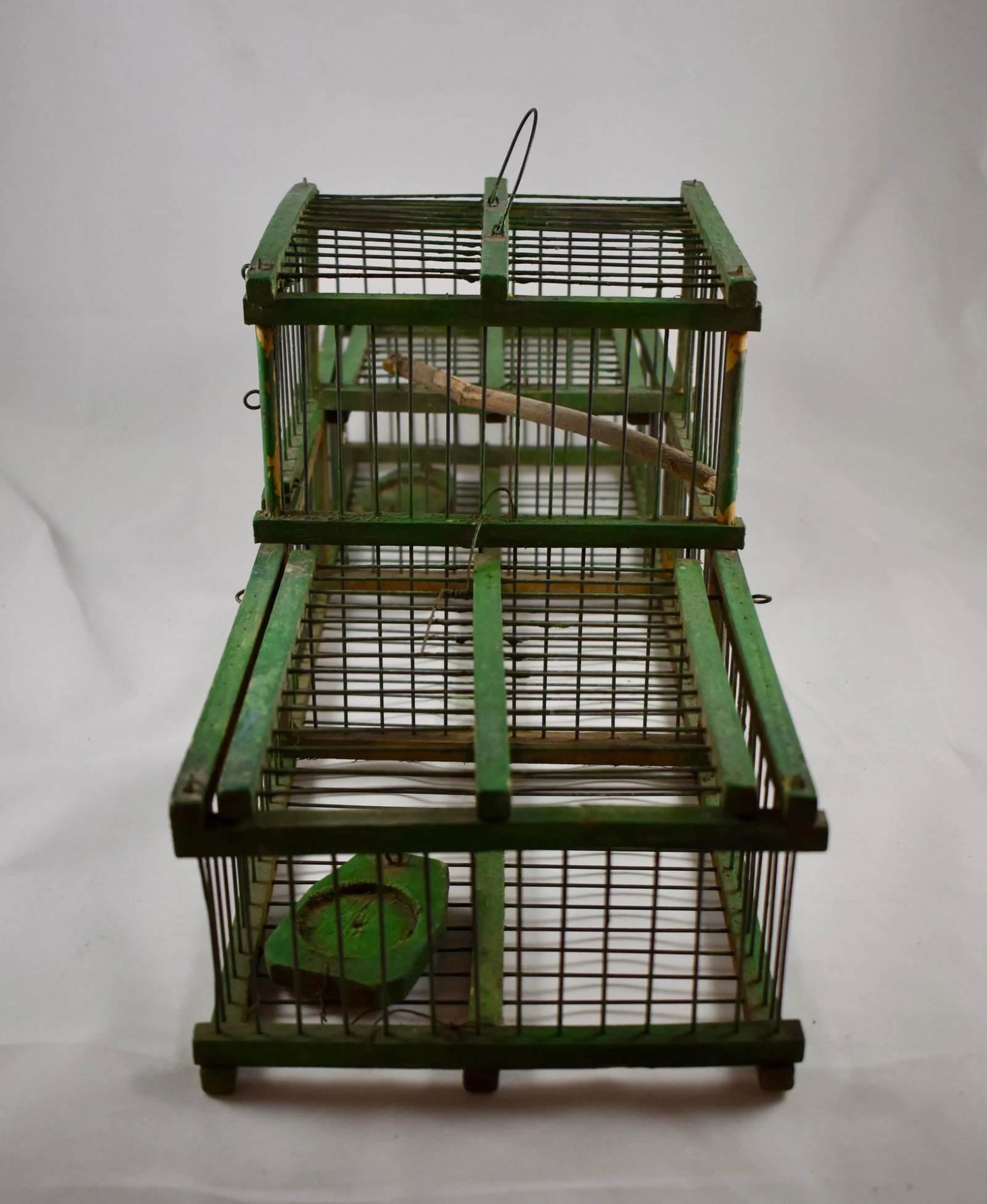 French Green Painted Rustic Handmade Double Finch Bird Cage - 2