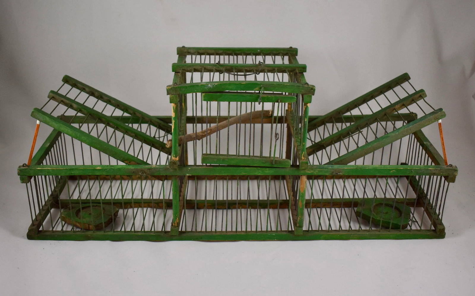 French Green Painted Rustic Handmade Double Finch Bird Cage - 3