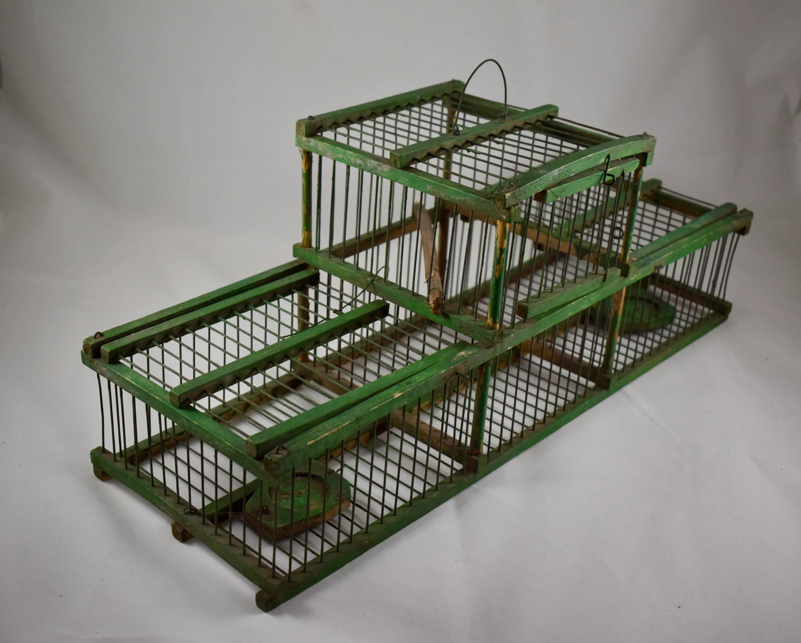 French Green Painted Rustic Handmade Double Finch Bird Cage - 4