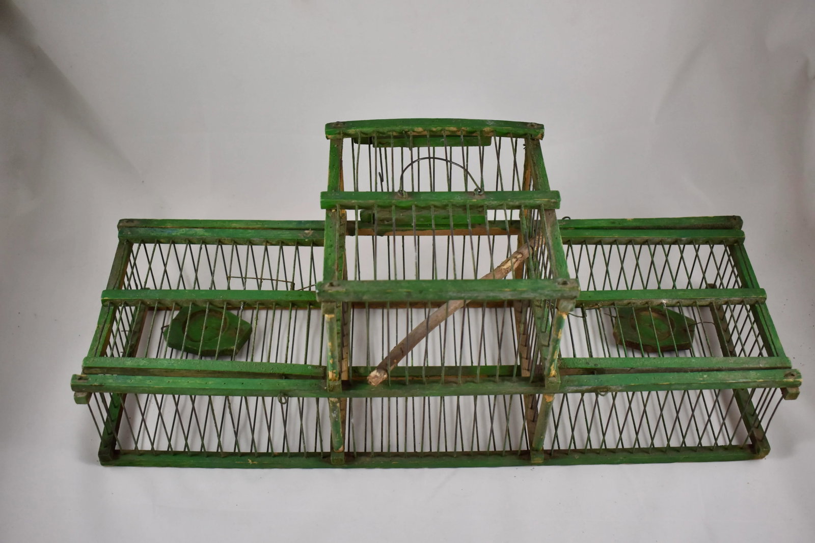 French Green Painted Rustic Handmade Double Finch Bird Cage - 5