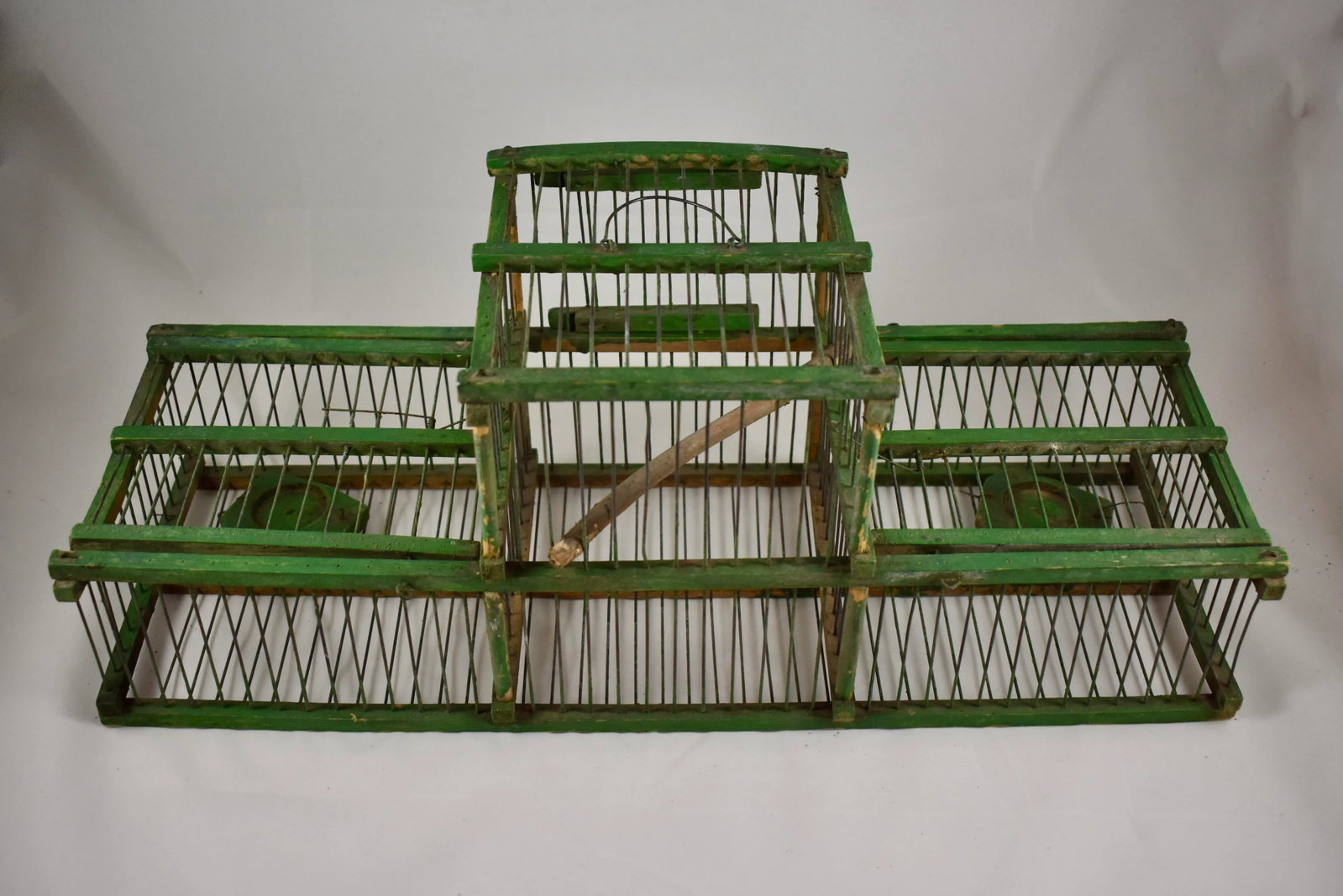 French Green Painted Rustic Handmade Double Finch Bird Cage - 6