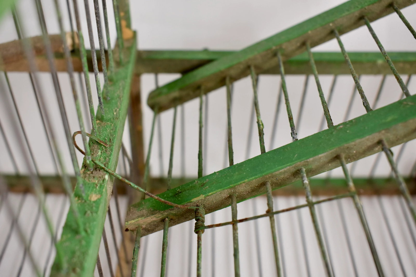 French Green Painted Rustic Handmade Double Finch Bird Cage - 7