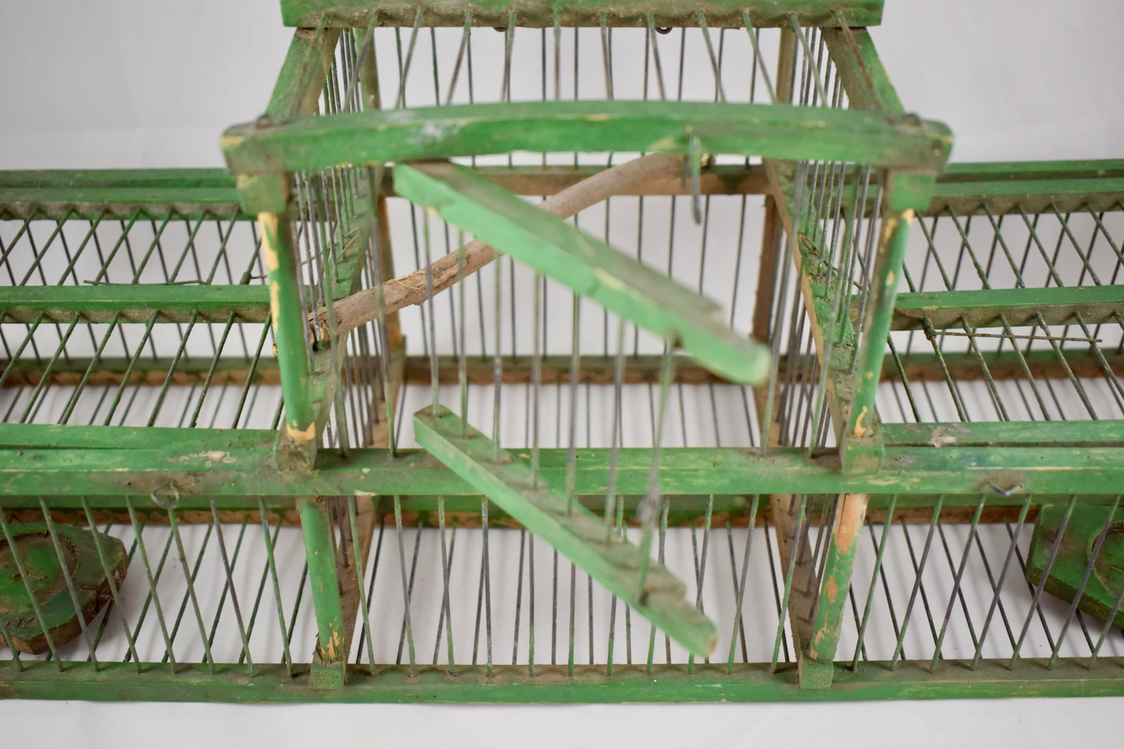 French Green Painted Rustic Handmade Double Finch Bird Cage - 8