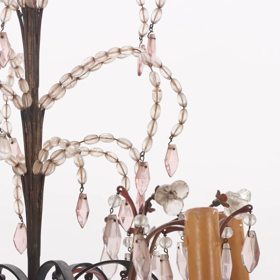 French Painted Iron and Beaded Chandelier in the Manner of Bagues C 1940. - 3