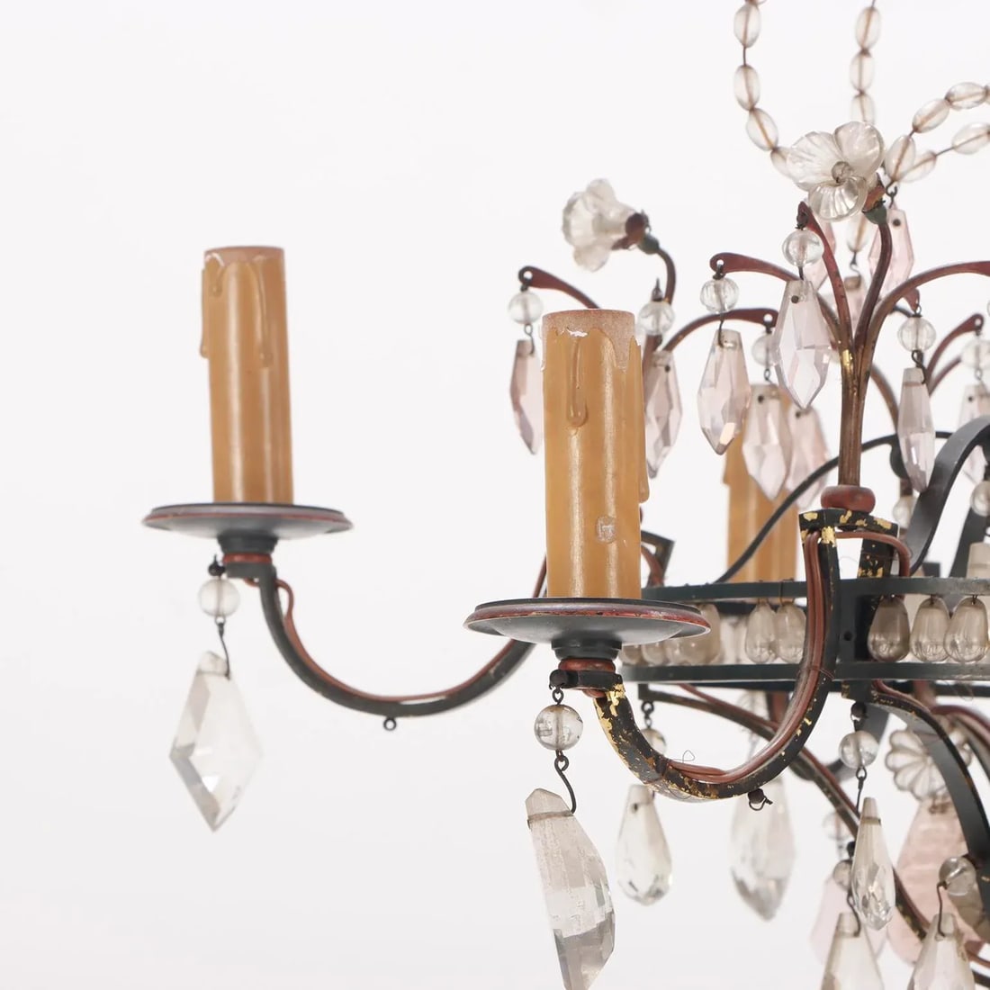 French Painted Iron and Beaded Chandelier in the Manner of Bagues C 1940. - 4