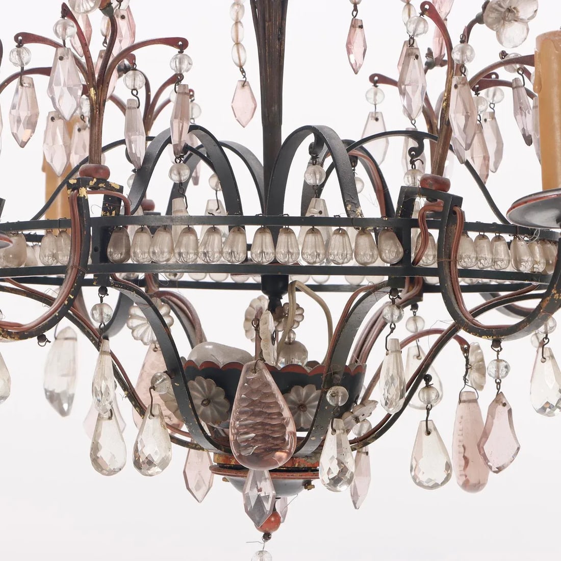 French Painted Iron and Beaded Chandelier in the Manner of Bagues C 1940. - 5
