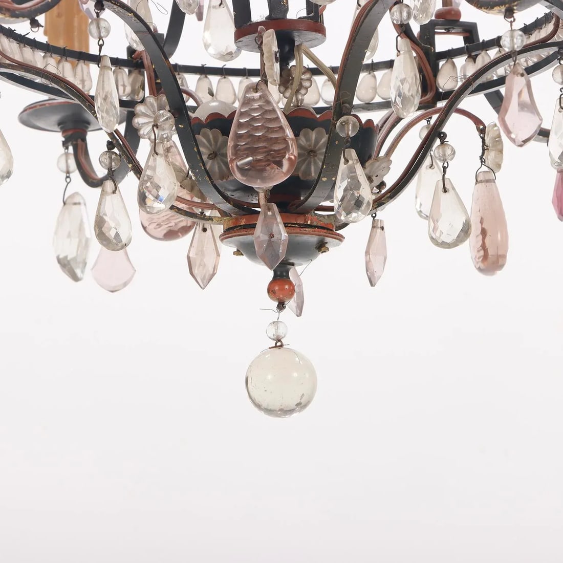 French Painted Iron and Beaded Chandelier in the Manner of Bagues C 1940. - 6