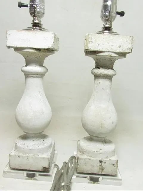 Pair of Antique Crusty Paint Column Lamps - 10