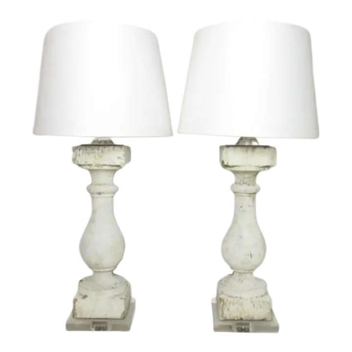 Pair of Antique Crusty Paint Column Lamps (1 of 12)