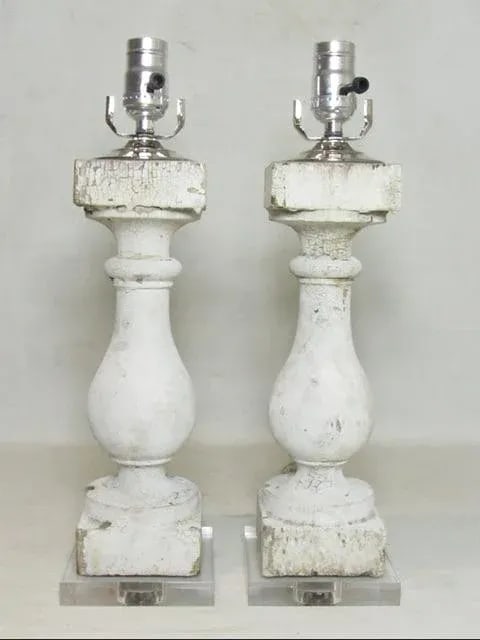 Pair of Antique Crusty Paint Column Lamps - 2