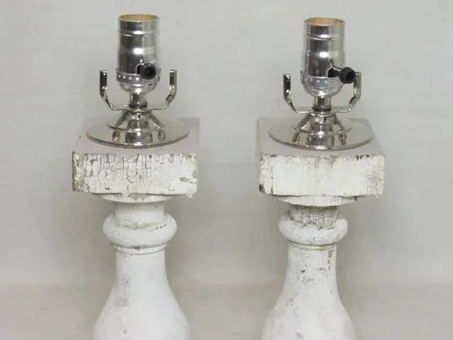 Pair of Antique Crusty Paint Column Lamps - 3