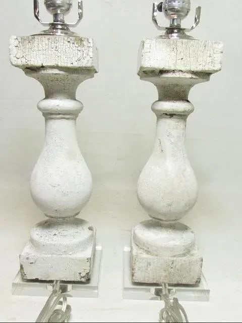 Pair of Antique Crusty Paint Column Lamps - 6