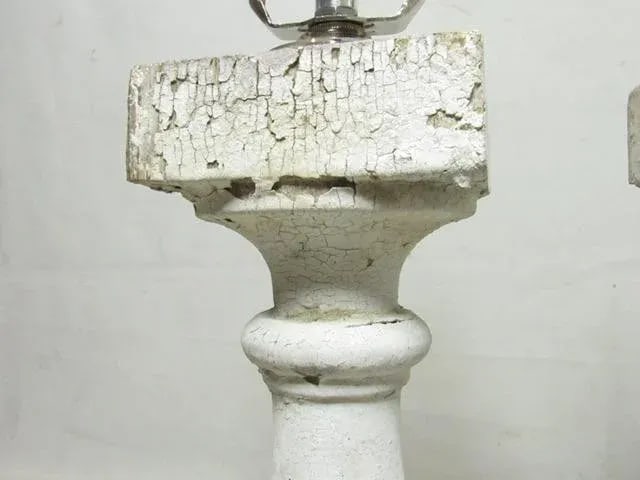 Pair of Antique Crusty Paint Column Lamps - 7