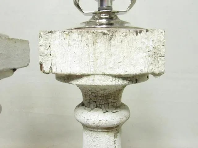 Pair of Antique Crusty Paint Column Lamps - 8