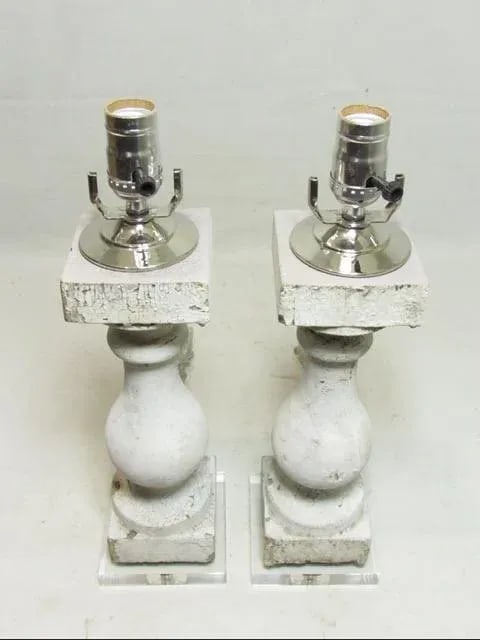 Pair of Antique Crusty Paint Column Lamps - 9
