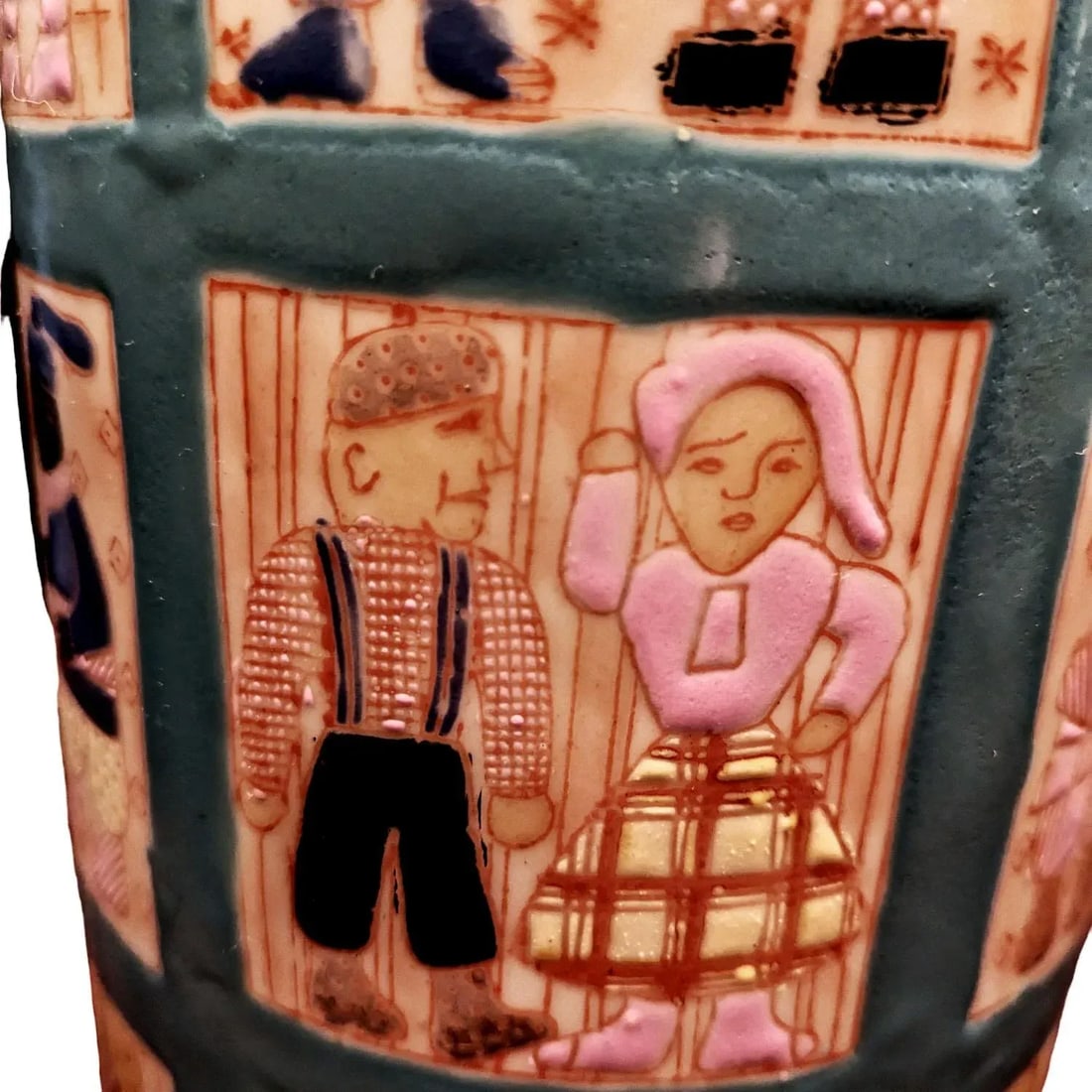 1960s Hand Painted Folk Art Quilt Inspired Table Lamp Unsigned With Edward Shade - 10