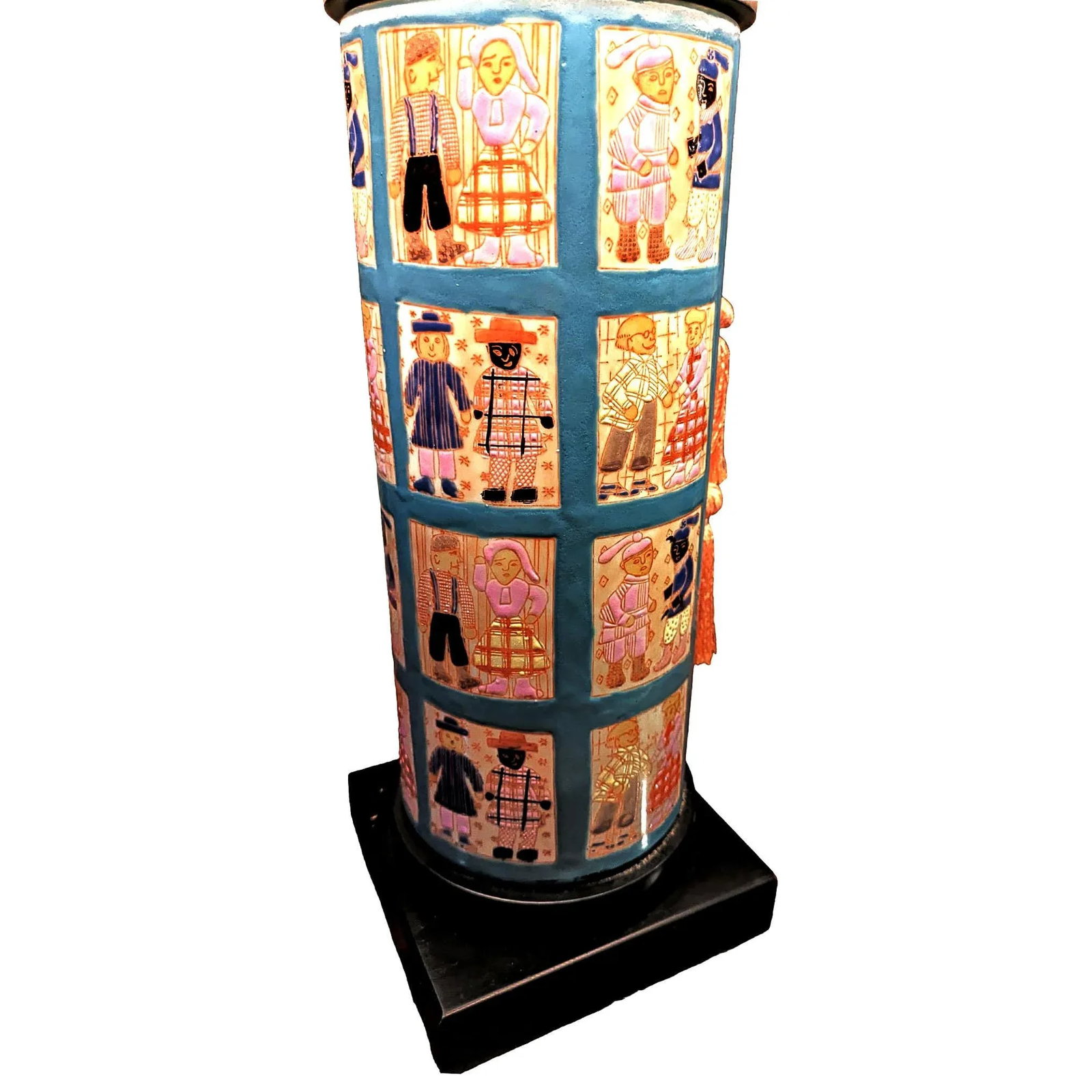 1960s Hand Painted Folk Art Quilt Inspired Table Lamp Unsigned With Edward Shade - 3