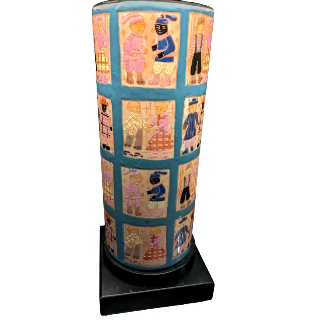 1960s Hand Painted Folk Art Quilt Inspired Table Lamp Unsigned With Edward Shade - 4