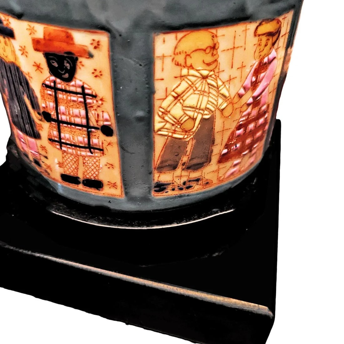 1960s Hand Painted Folk Art Quilt Inspired Table Lamp Unsigned With Edward Shade - 6