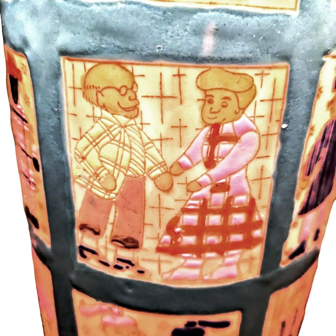 1960s Hand Painted Folk Art Quilt Inspired Table Lamp Unsigned With Edward Shade - 7