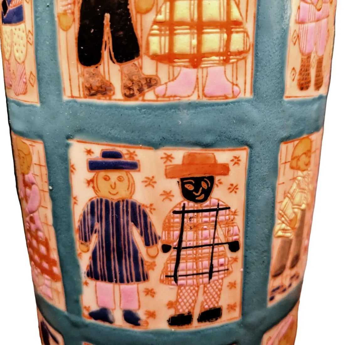 1960s Hand Painted Folk Art Quilt Inspired Table Lamp Unsigned With Edward Shade - 8