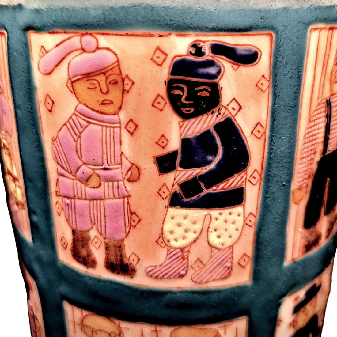 1960s Hand Painted Folk Art Quilt Inspired Table Lamp Unsigned With Edward Shade - 9