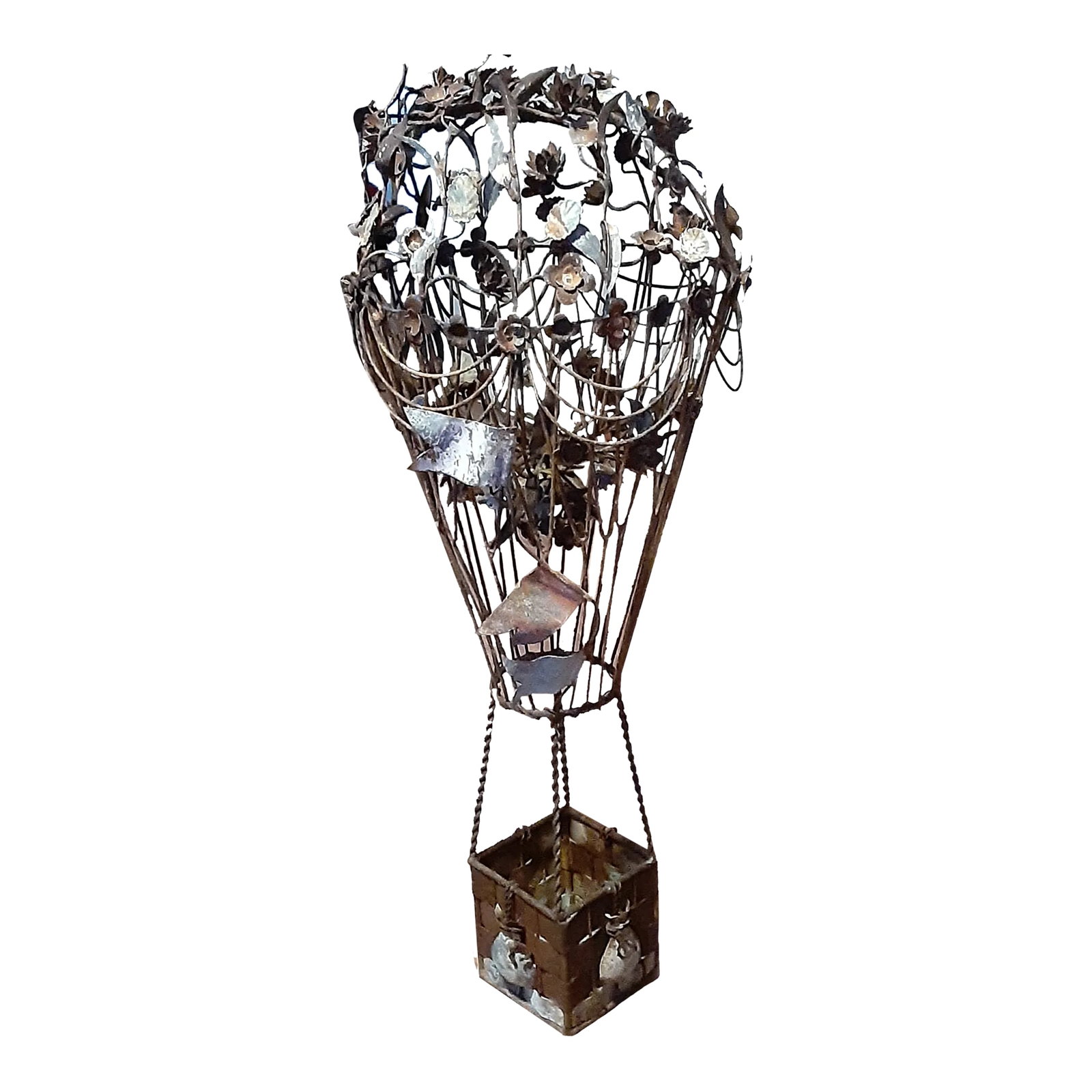 19th Century French Estate Metal Balloon: Purchased by seller in 1990s from prestigous Peapack, NJ estate, hot air balloon area.. All original including patina French metal balloon with flags. Antique and age is professionally estimated.