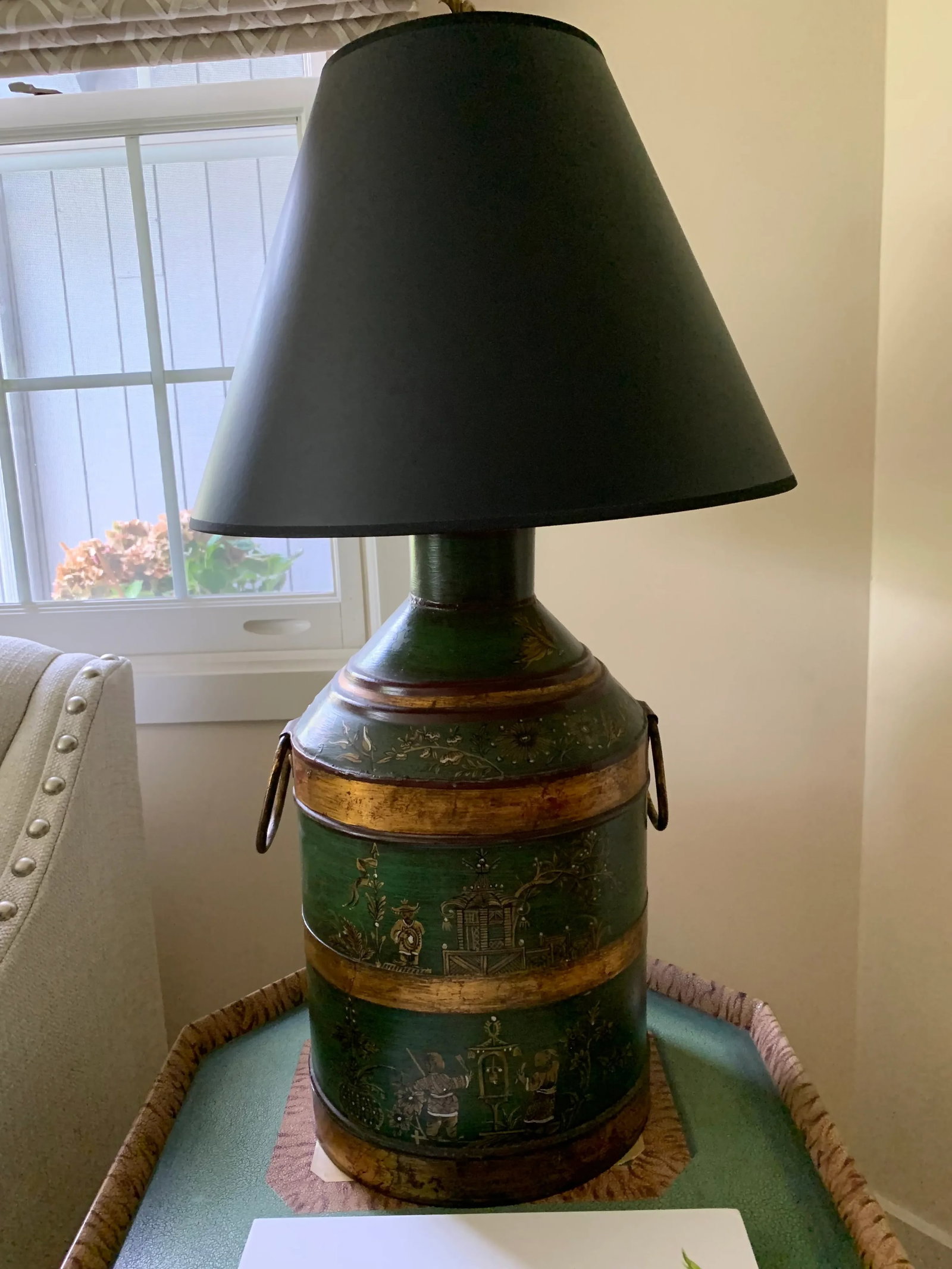 Vintage English Export Hand Painted Tole Table Lamp - 2