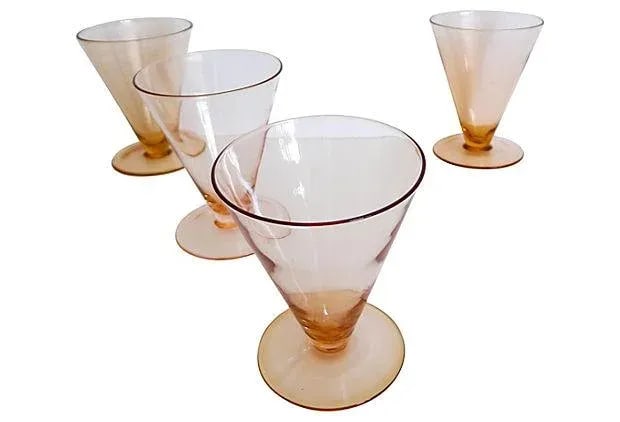 Pink-Copper Parfait Glasses - Set of 4: Set of four pink-copper Depression-era parfait glasses. No maker's mark. Made in USA. Circa, 1930s. Condition: Alterations: Original Condition Unaltered Imperfections: Some Imperfections Condition