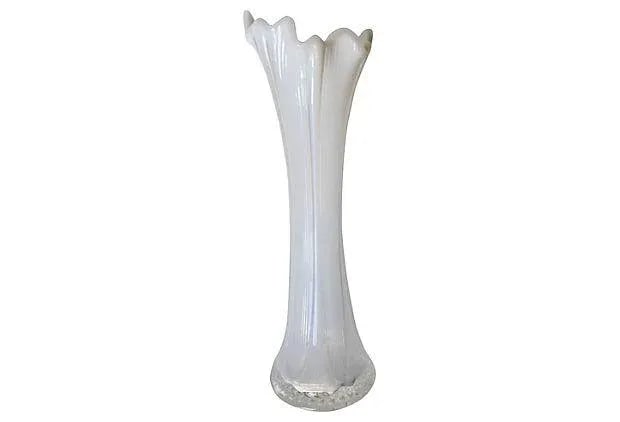 Mid-Century Modern White Glass Vase: Mid-century modern white glass vase. Condition: Alterations: Original Condition Unaltered Imperfections: Some Imperfections Condition Notes: Excellent - Minor wear consistent with age and history
