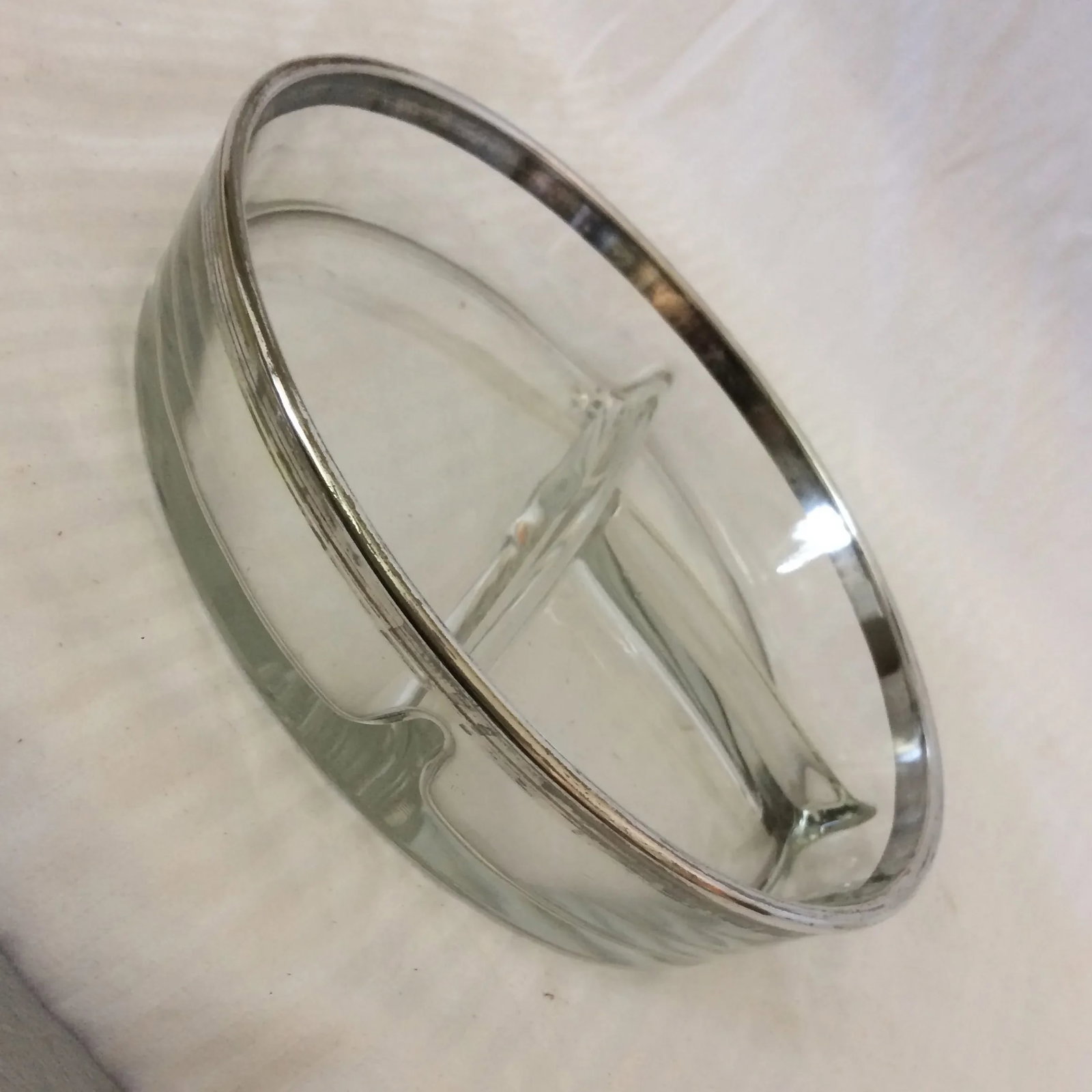 Mid-Century Modern Dorothy Thorpe Silver Rim Divided Dish - 12