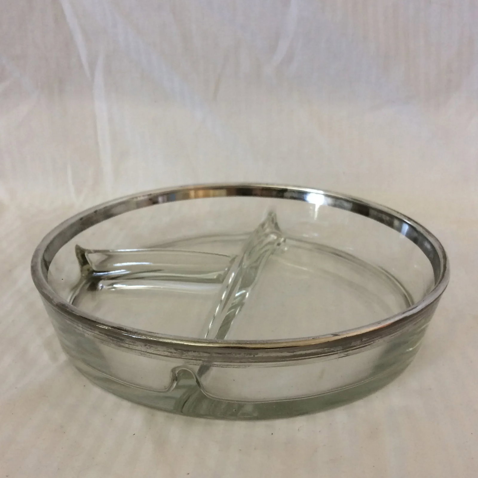 Mid-Century Modern Dorothy Thorpe Silver Rim Divided Dish - 13