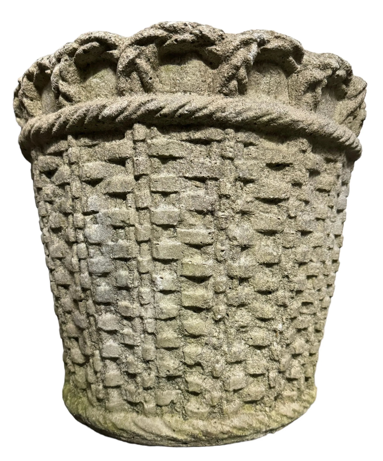 French Mid Century Cast Stone Woven Basket Planters - Set of 2 - 3