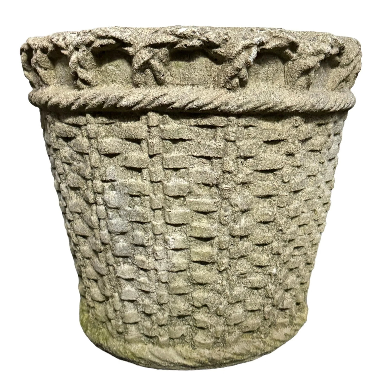 French Mid Century Cast Stone Woven Basket Planters - Set of 2 - 5