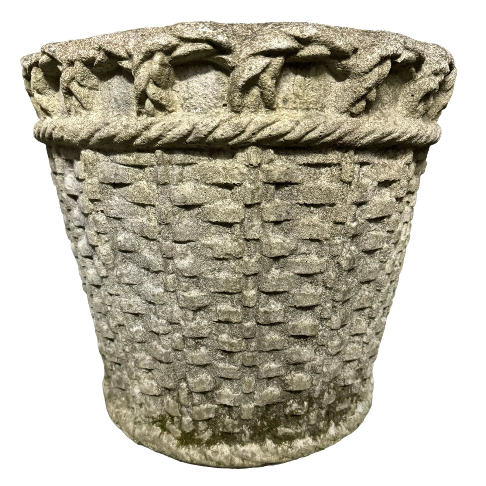 French Mid Century Cast Stone Woven Basket Planters - Set of 2 - 6
