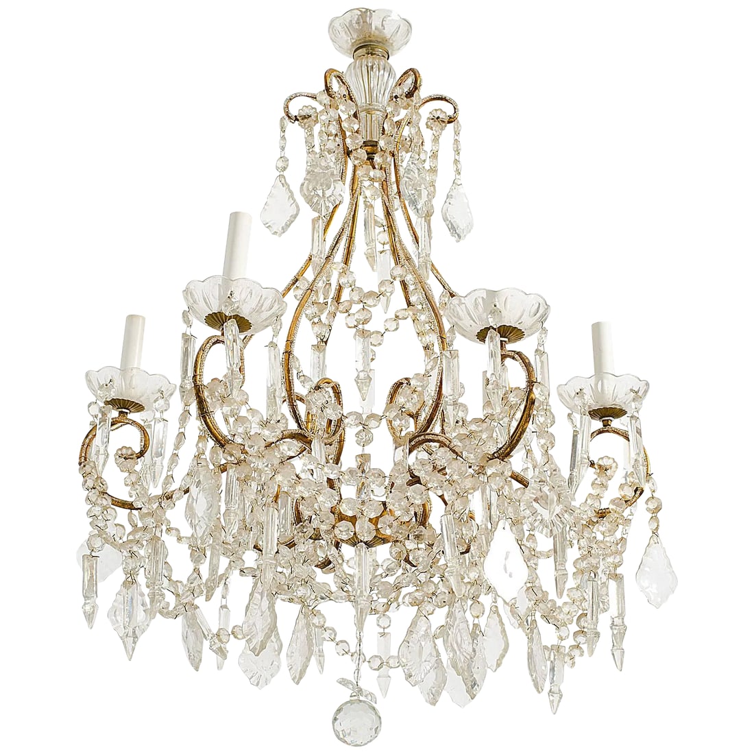 Large Beaded Italian Six-Arm Chandelier: Large 1970s beaded Italian chandelier. Dripping in crystals. Condition: Alterations: Original Condition Unaltered Imperfections: Some Imperfections Condition Notes: Good Original wiring. Needs rewirin