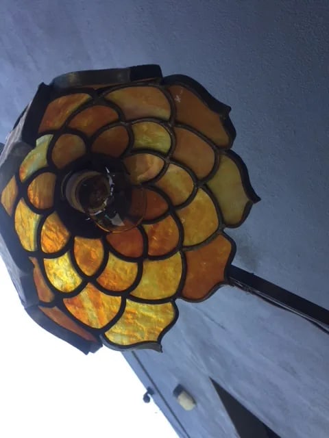 1900's European Wrought Iron Floor Lamp With Glass Leaded Shade - 6