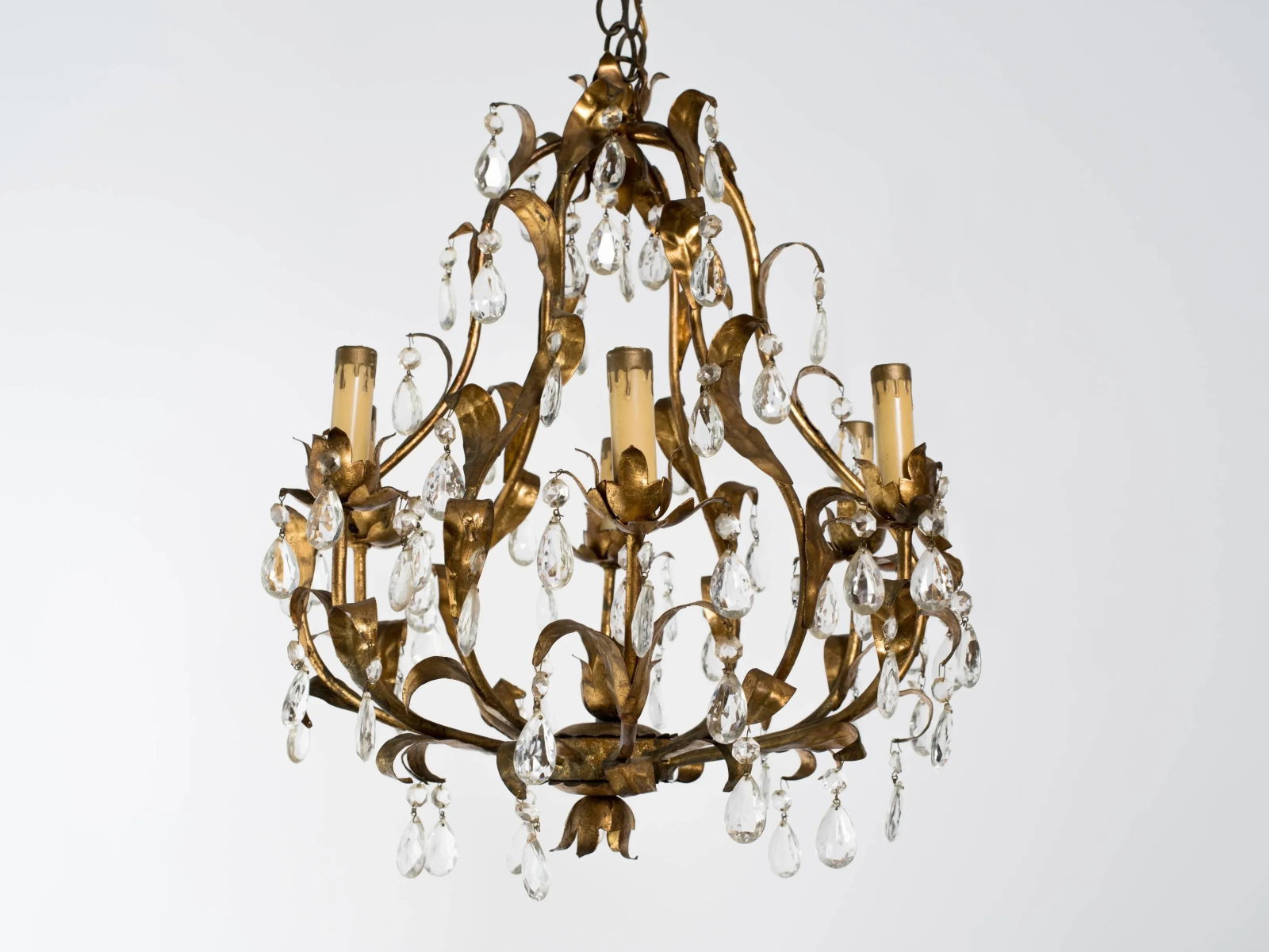 Gilt Metal and Crystal Chandelier - 2