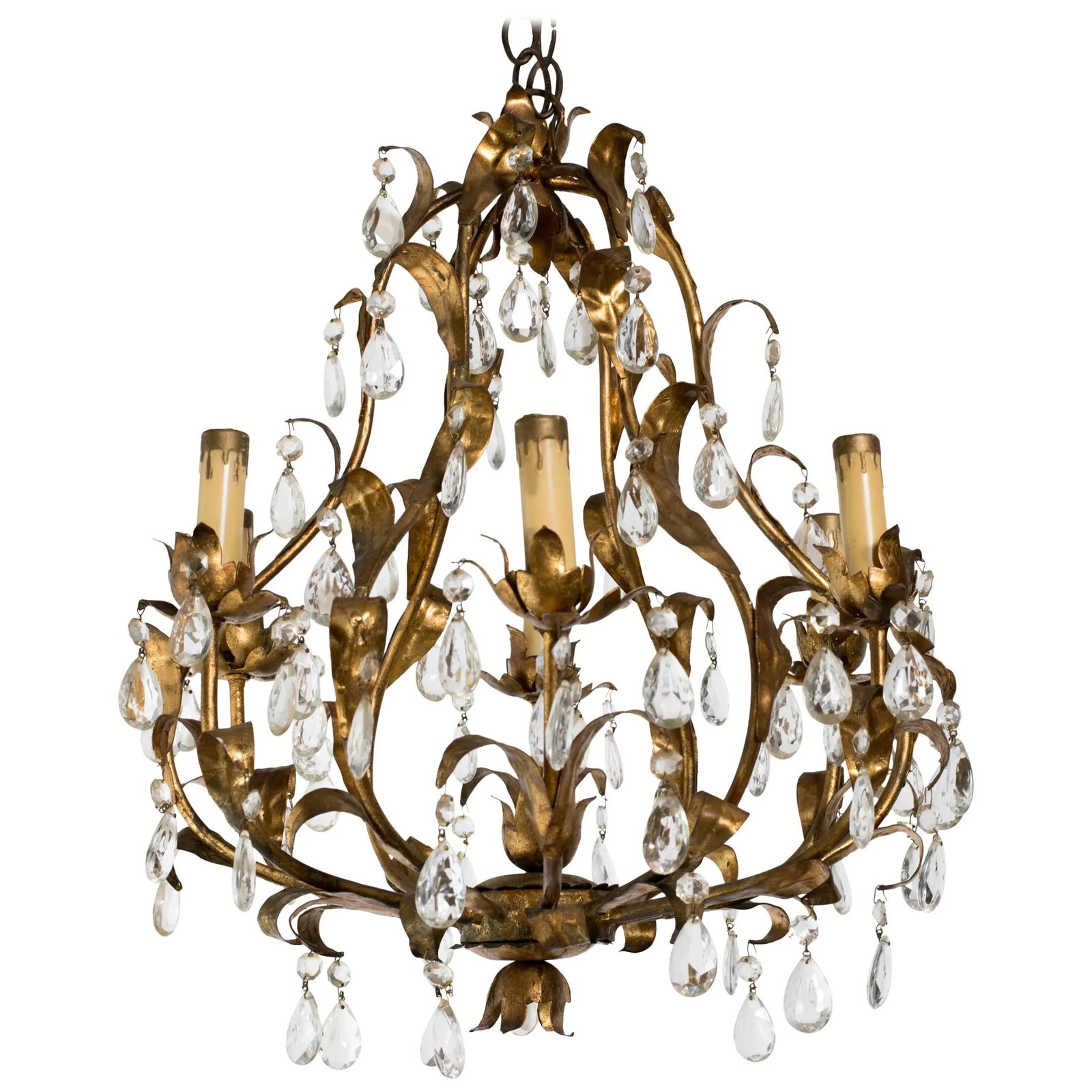 Gilt Metal and Crystal Chandelier - 6