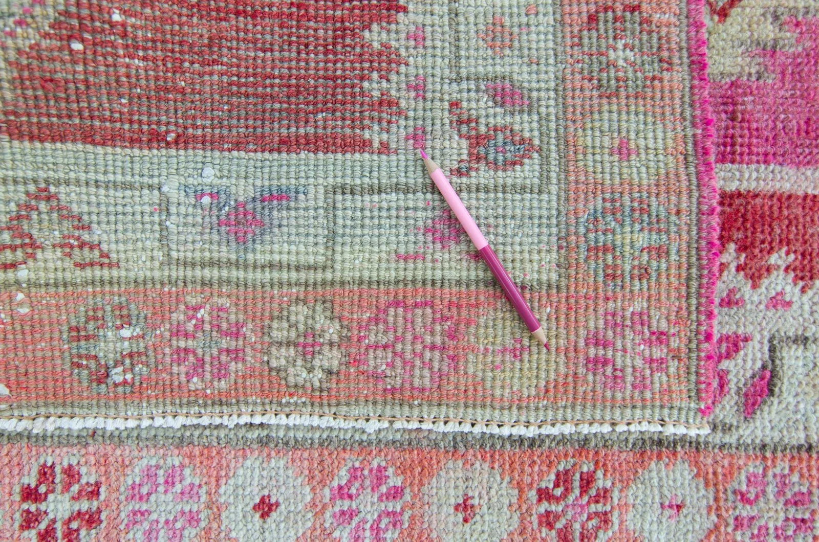 House of Seance - 1950s Vintage Oushak Arrows Distressed Ushak Long Hand-Knotted Runner - 2'9" X 10' - 9