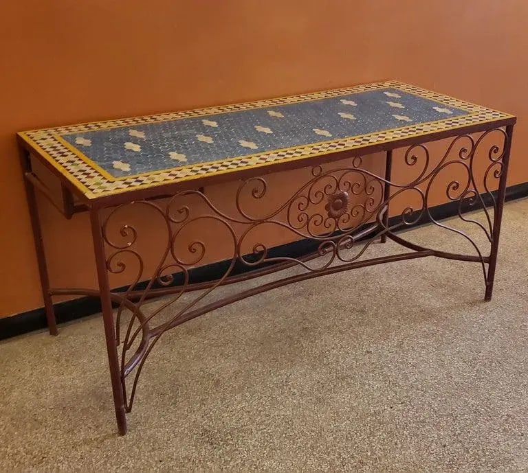 Moroccan Rectangular Mosaic Work Desk - 7