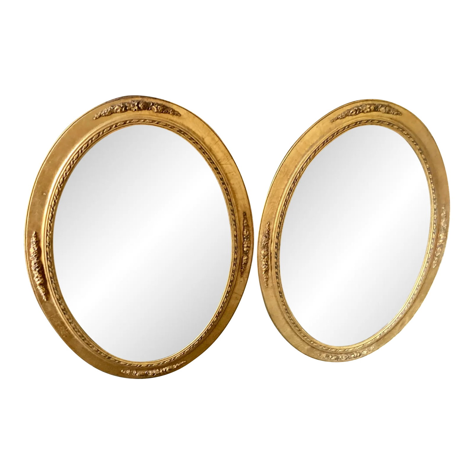 1950's-1960's Mid-Century-Pair of Giltwood and Gesso Oval Wall Mirrors Vanity Mirrors Bathroom Mirro (1 of 11)