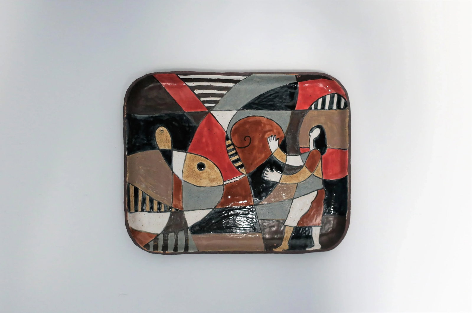 Abstract and Figural Pottery Artwork Tray - 2