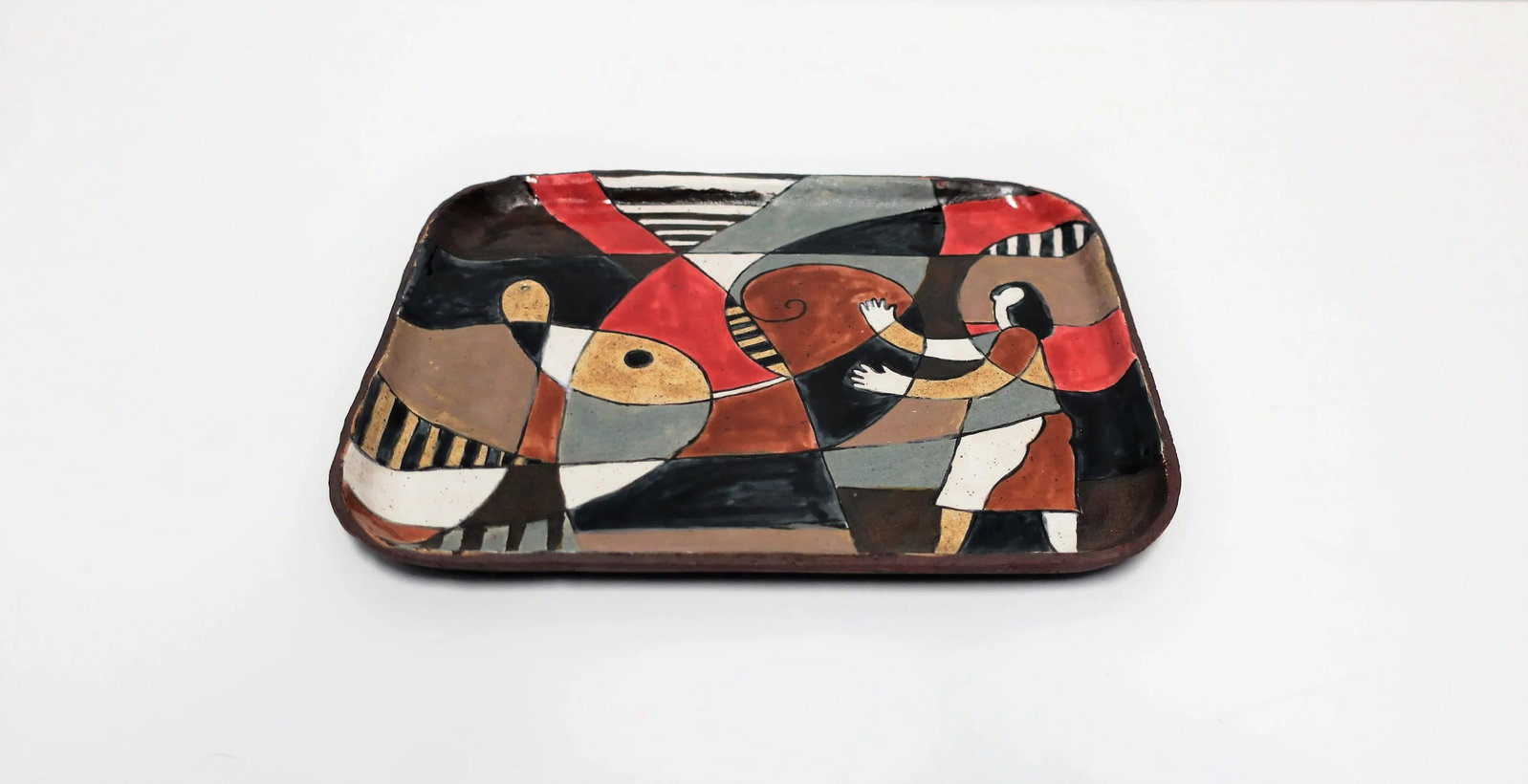 Abstract and Figural Pottery Artwork Tray - 6