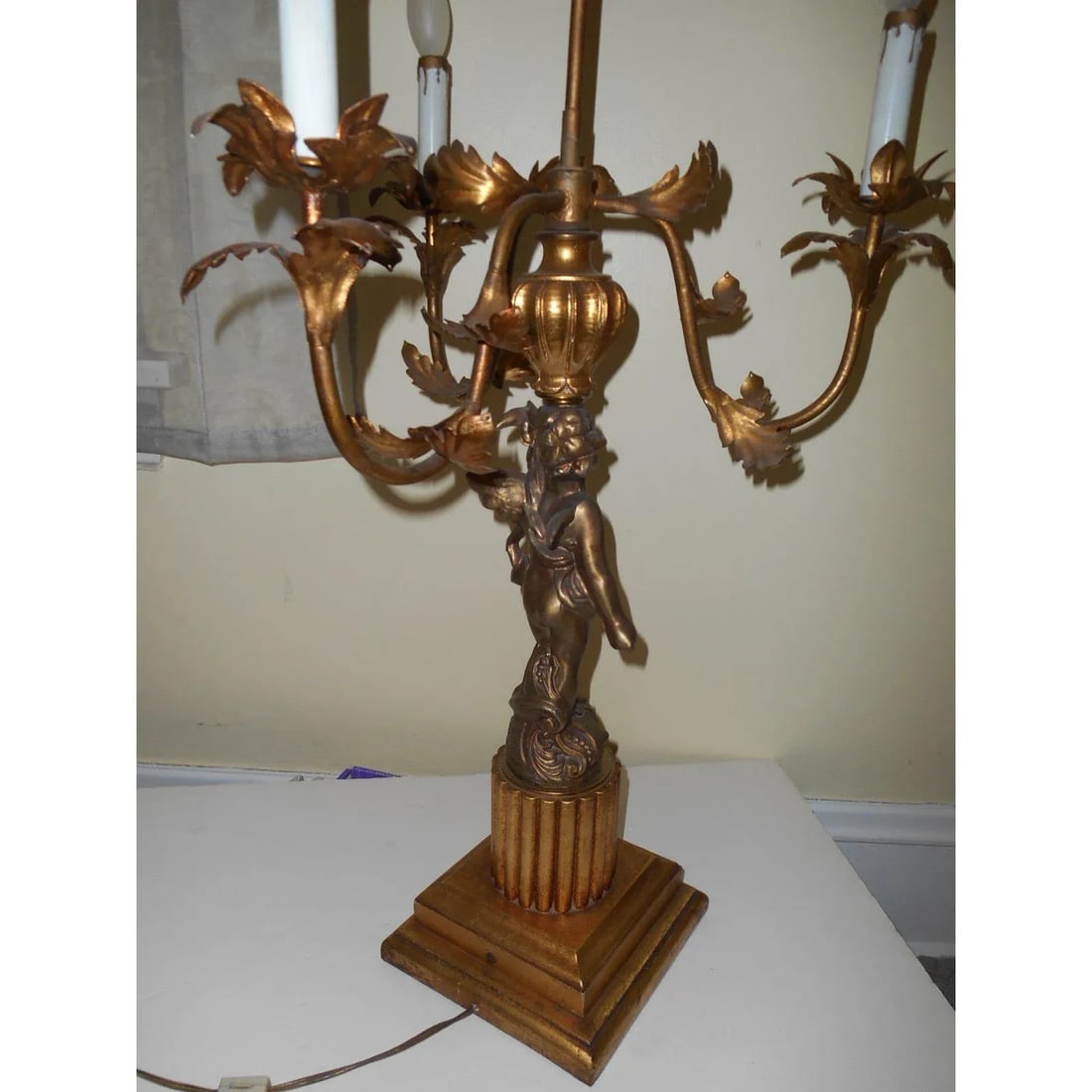 Italian French Cherub Putti Bronze Candelabra Lamp Antique - 3