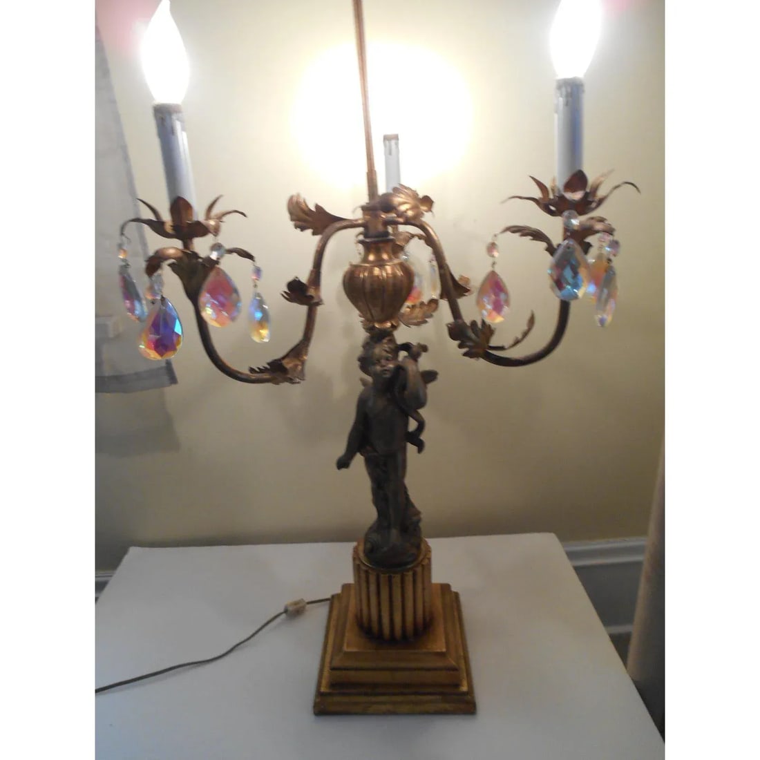 Italian French Cherub Putti Bronze Candelabra Lamp Antique - 4