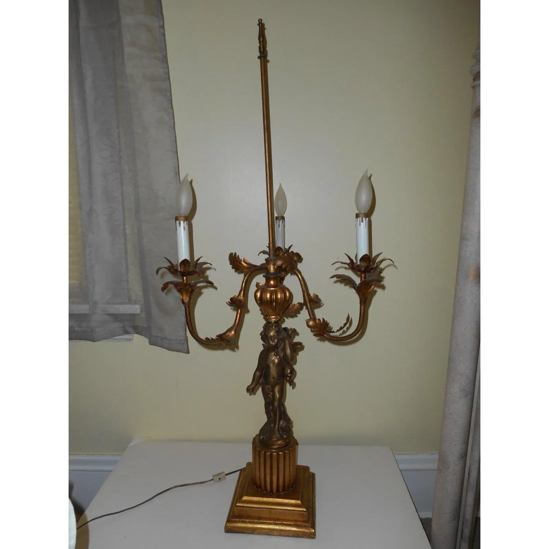 Italian French Cherub Putti Bronze Candelabra Lamp Antique - 5