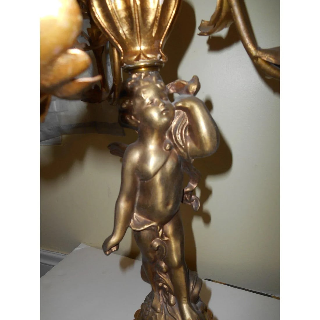 Italian French Cherub Putti Bronze Candelabra Lamp Antique - 6